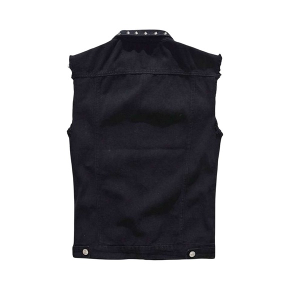 Industrial Goth Black Studded Denim Vest - Picture 3 of 8